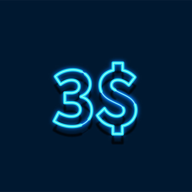 霓虹美元3美元的价格标志设计。享受绿色背景3元特惠图片下载