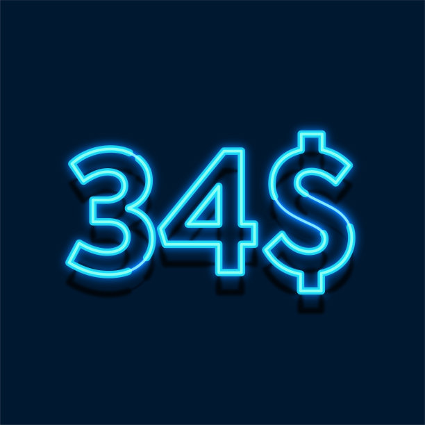 霓虹灯$ 34美元的价格标志设计。绿底34元优惠图片下载