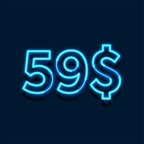 霓虹$ 59美元的价格标志设计。绿底59元特惠图片下载