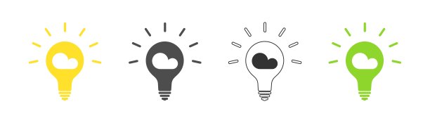 在灯泡设置的云图标。向量。图片下载