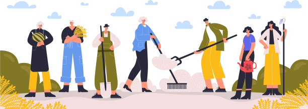 农民人物站在收获和农场图片下载