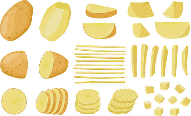 卡通土豆切片，切成楔子和吸管图片下载