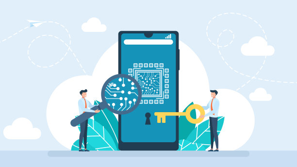 手机芯片。屏幕显示CPU抽象数字芯片。技术发展微芯片上的电子设备。演示过程。科技创业公司。数据保护。平面设计。矢量插图。图片下载