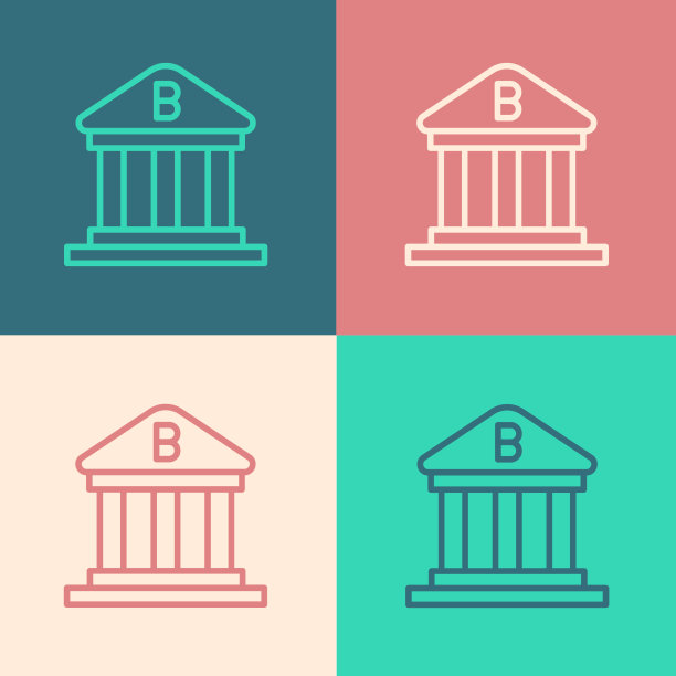 波普艺术线条银行建筑图标孤立的颜色图片下载