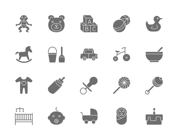 一套婴儿和童年灰色图标玩具图片下载