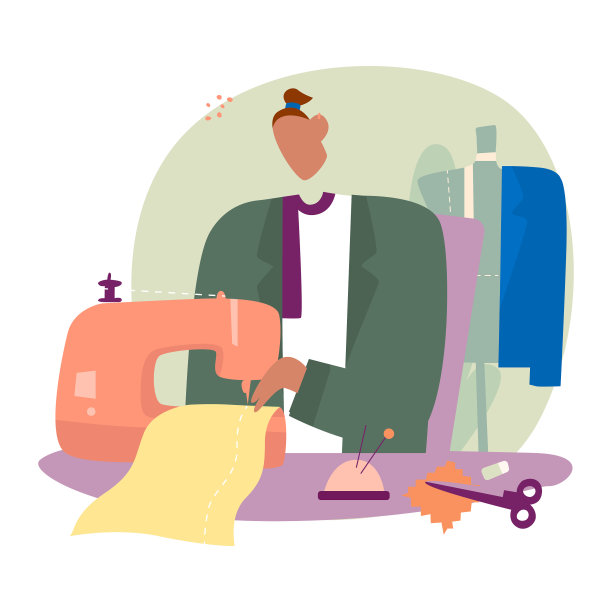 一名男子在缝纫机上缝制时装设计师图片下载