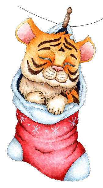 一幅卡通小老虎的水彩画图片下载