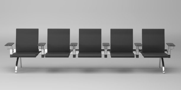白色背景的公共座位。金属机场板凳在3D渲染图片下载
