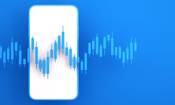 手机在线股票交易蜡烛棒图表，3d渲染插图背景图片下载