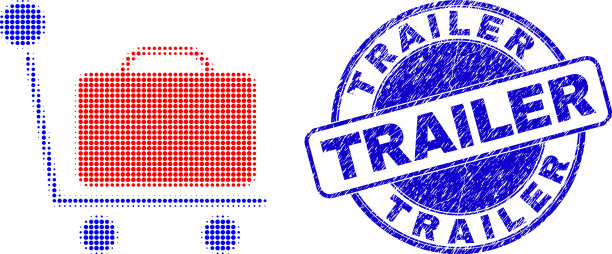 行李推车在半色调圆点风格与蓝色图片下载
