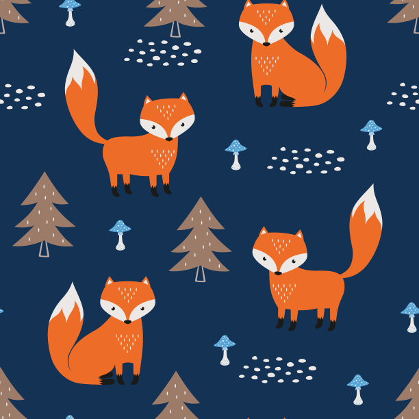 与狐狸和冷杉树无缝图案图片下载