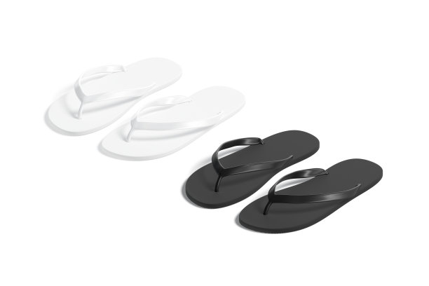 空白黑白沙滩拖鞋模型，侧视图图片下载