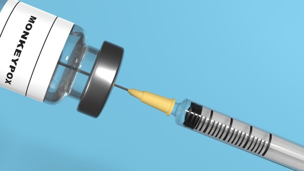 猴痘疫苗对抗蓝色背景图片下载