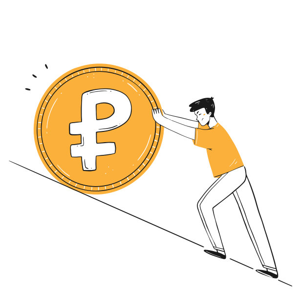 一个人把俄罗斯卢布卷起来。这个人没有让卢布贬值。孤立的插图。图片下载