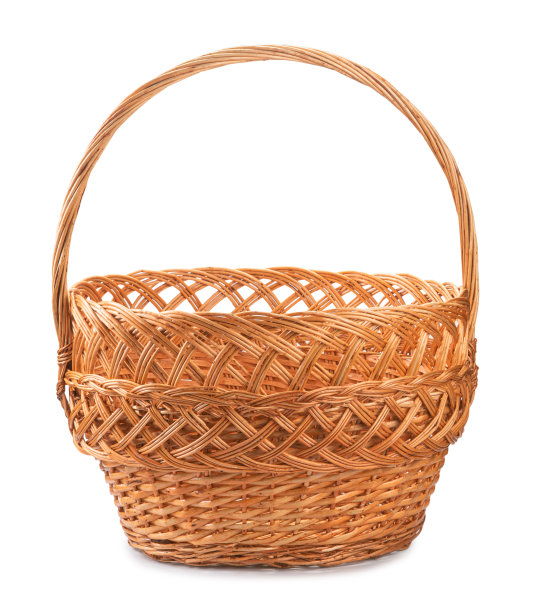复古编织柳条篮子孤立在白色背景图片下载