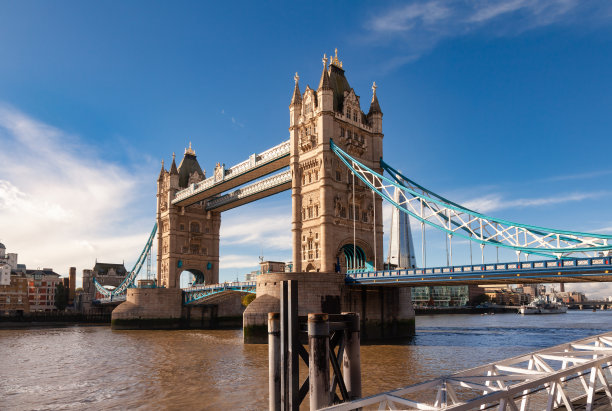 英国伦敦泰晤士河上的标志性塔桥图片下载