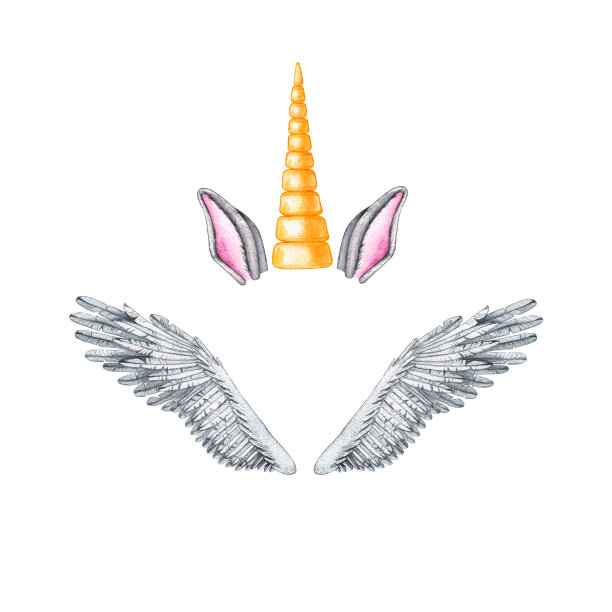 水彩与独角兽翅膀和角图片下载