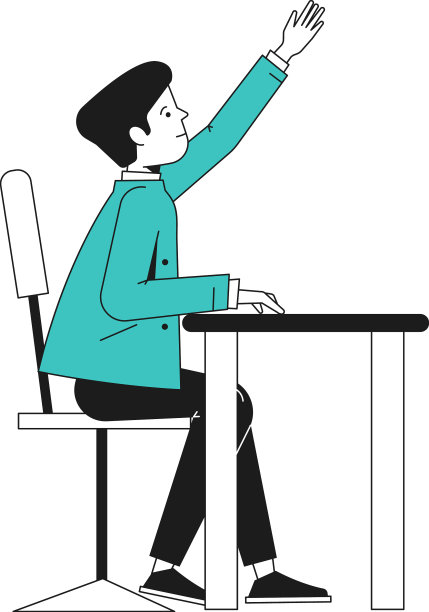 学生举起手男孩坐在班级的桌子图片下载