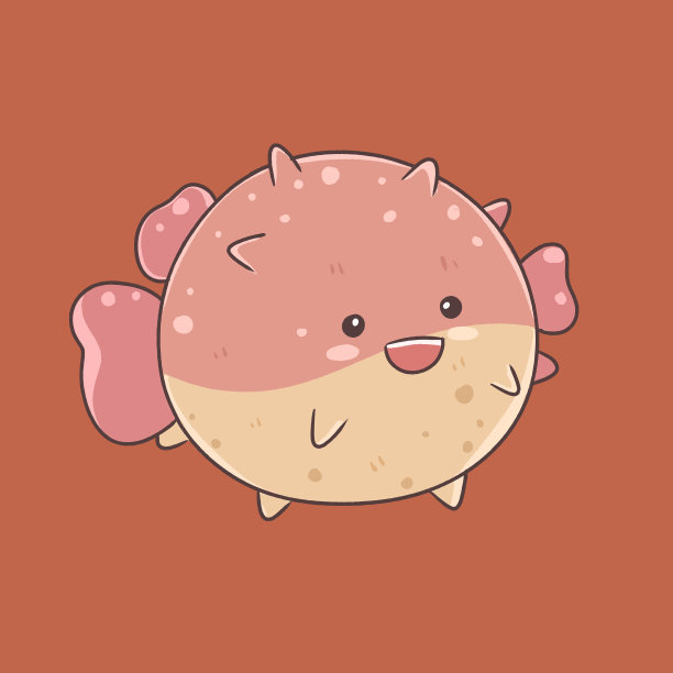 可爱的河豚卡通人物，海洋动物水下插图和矢量图片下载