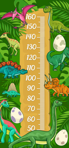 卡通儿童身高表和有趣的恐龙图片下载