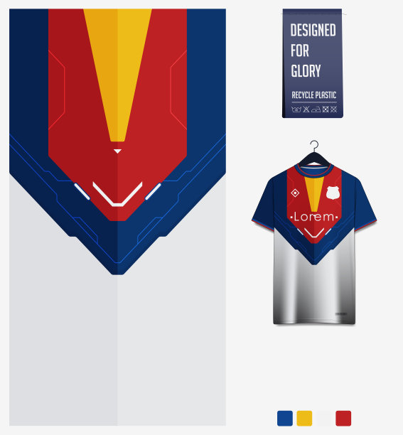 足球球衣图案设计。未来的模式在深蓝色的背景足球装备，足球装备或运动制服。t恤模型模板。结构模式。抽象的背景。图片下载