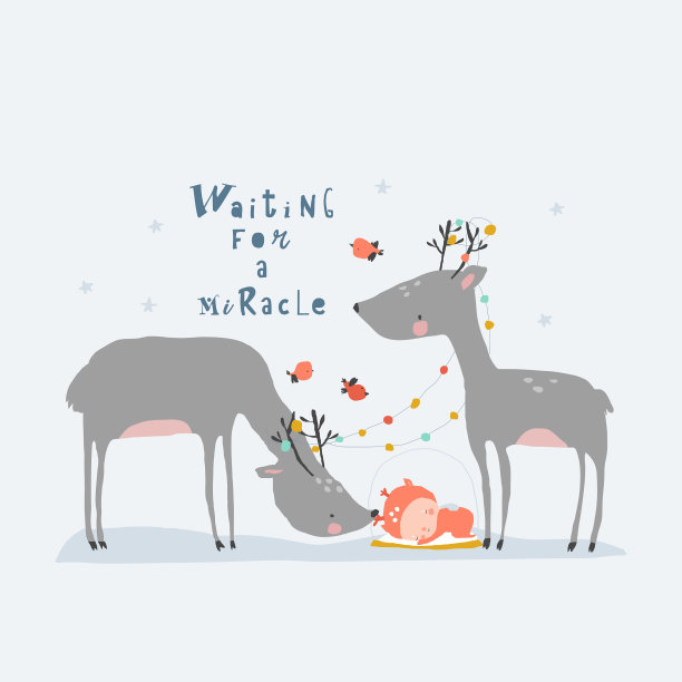 卡通可爱的驯鹿和睡觉的天使快乐图片下载