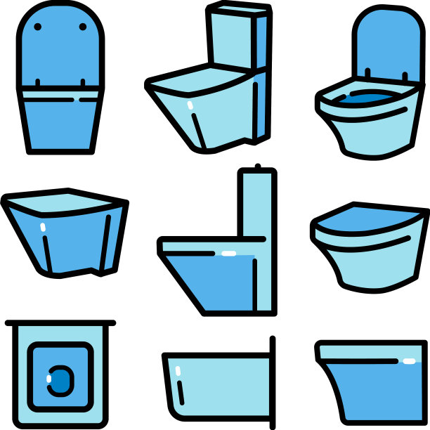 马桶简单的颜色图标设置平坦图片下载