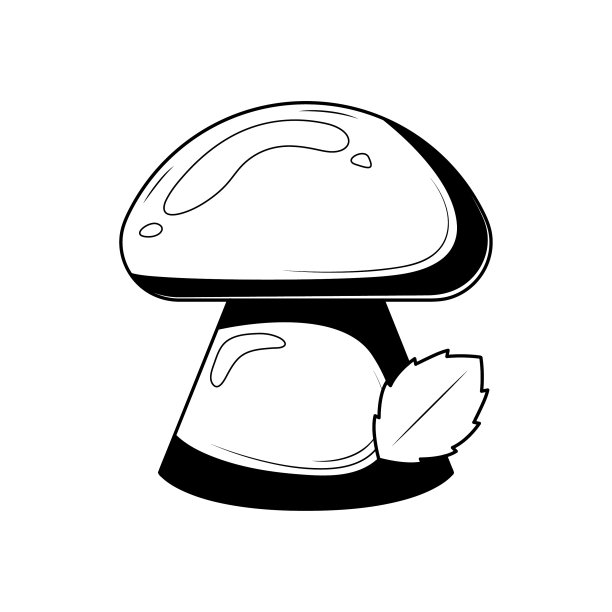 抽象黑色简单线蘑菇与叶子涂鸦轮廓元素向量设计风格素描孤立在白色背景插图自然食物图片下载