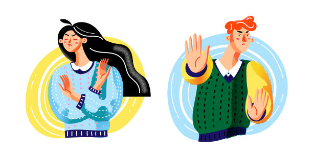 停止和拒绝的手势设置的人，沉默的男人和女人显示否认的情绪图片下载