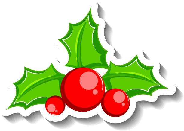 圣诞冬青装饰卡通贴纸图片下载