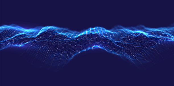 抽象蓝色粒子背景。流波与点景观。数字数据结构。未来的网格或声音网格。可视化模式点。技术的矢量插图。图片下载
