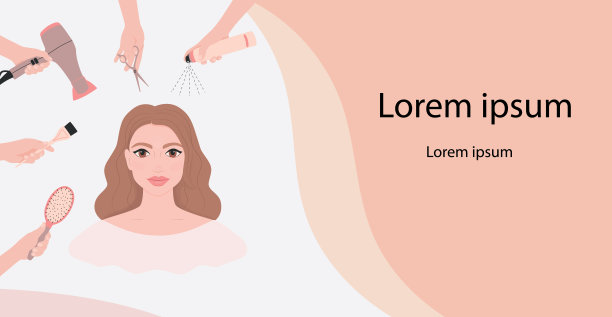 发廊的年轻女顾客。理发师的横幅与手。理发、染发、护发的概念。卡通矢量插图。图片下载