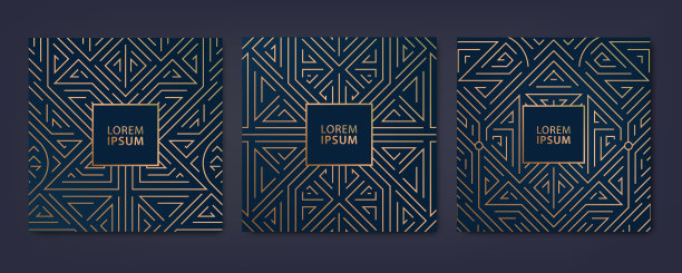 矢量套豪华封面模板，方形线条艺术装饰图案。设计标语、横幅、传单、演示文稿和卡片的元素。图片下载