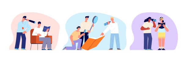 人们研究书籍，小组或情侣一起阅读。文学精读，学与教。工作教育过程矢量场景图片下载