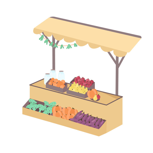 菜市场用农产品半平色矢量对象图片下载