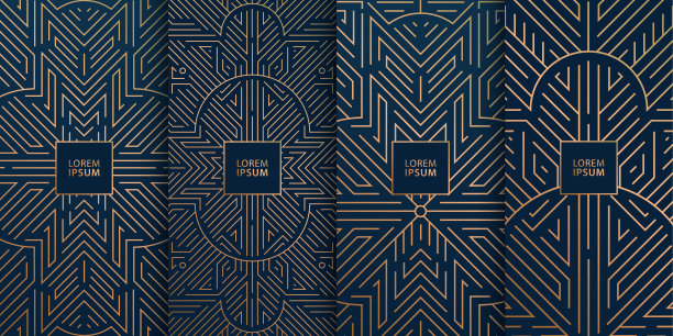 向量集的字母组合设计在时尚复古的线条风格与空间的文字，抽象艺术装饰几何框架，豪华包模板。用于婚礼请柬，封面，卡片，印刷，海报。图片下载