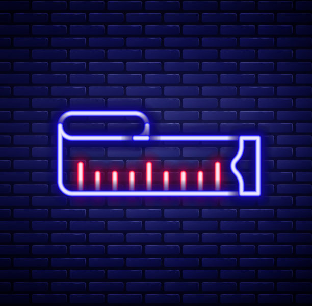 发光的霓虹灯线卷尺图标孤立上图片下载