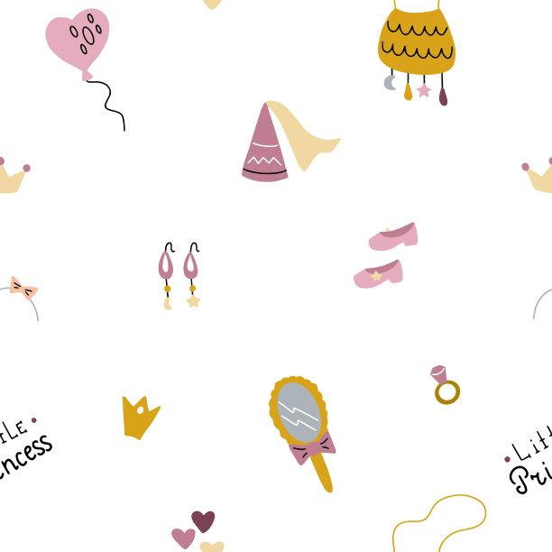 无缝图案的东西为公主。向量插图孤立在白色背景上的苗圃或纺织品装饰图片下载