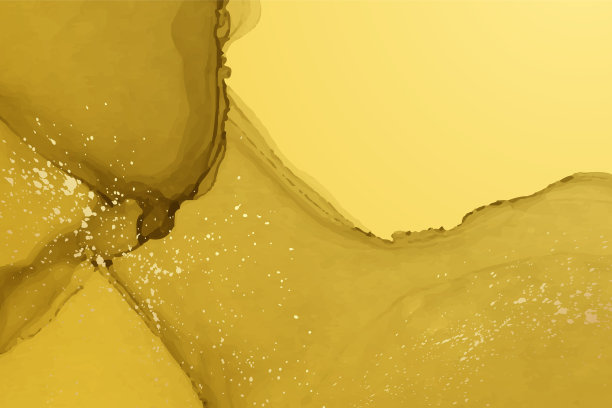 水彩背景与抽象的黄色墨水波和金色的飞溅。图片下载