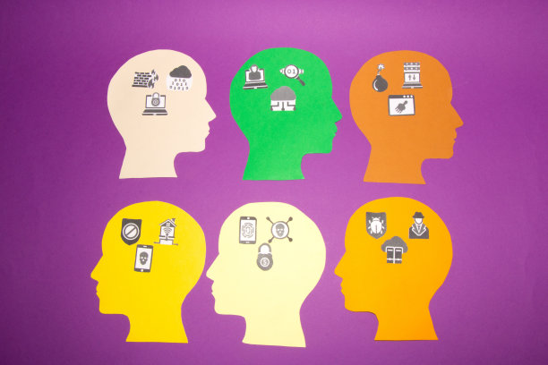 六色纸头配有互联网安全图标，创意安全紫色背景，安全互联网数据图片下载