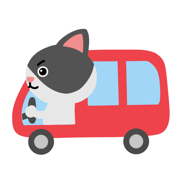 猫开着一辆红色面包车图片下载