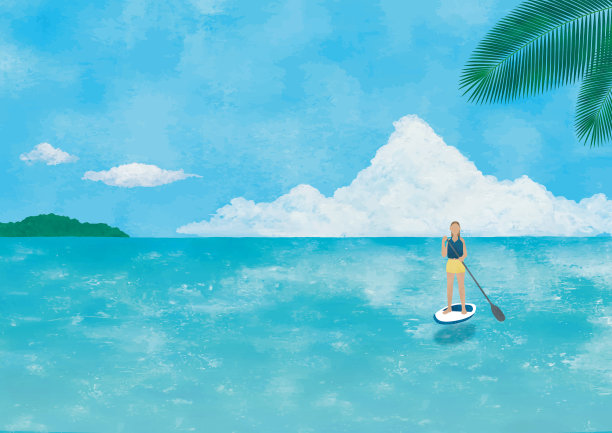 站起来的桨板和美丽的海水彩画图片下载