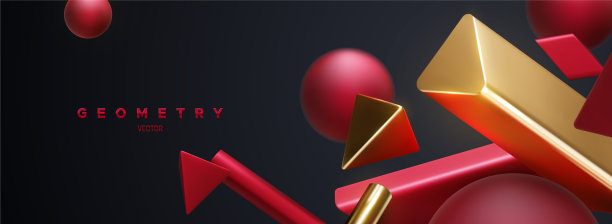 红色和金色的几何形状抽象的背景图片下载
