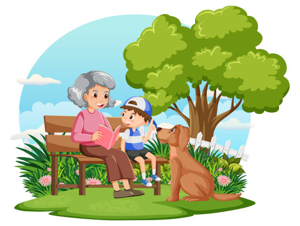 老妇人和她侄子坐在长椅上图片下载