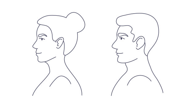 女性和男性的轮廓，轮廓与黑色线孤立在白色背景。图片下载