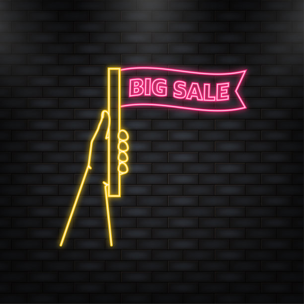 白底平底大甩卖。霓虹灯图标。有创意的海报,横幅。大型销售图片下载