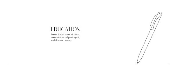 一根连续的线条画，用笔细描。铅笔符号的学习和教育理念在简单的直线风格。轮廓图标和网页横幅。画矢量图图片下载