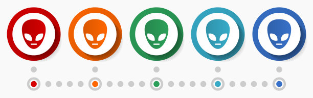 Ufo，外星人概念矢量图标集，信息图表模板，平面设计彩色网页按钮在5种颜色的选项图片下载
