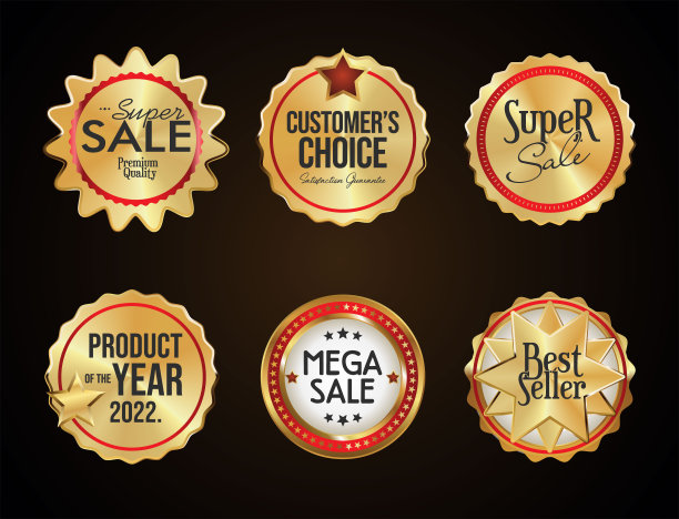 收藏黑色背景的金色徽章和标签图片下载
