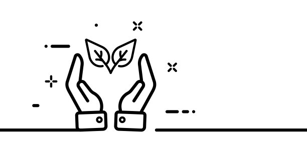 手与叶线图标。拯救地球，绿叶，植物，绿色，生态，清洁环境。生态学的概念。一行的风格。矢量线图标的业务和广告图片下载